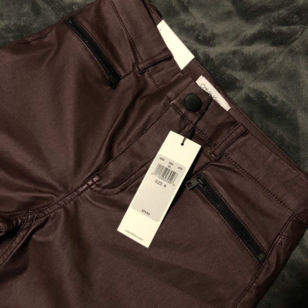 Calvin Klein Maroon Leather Pants